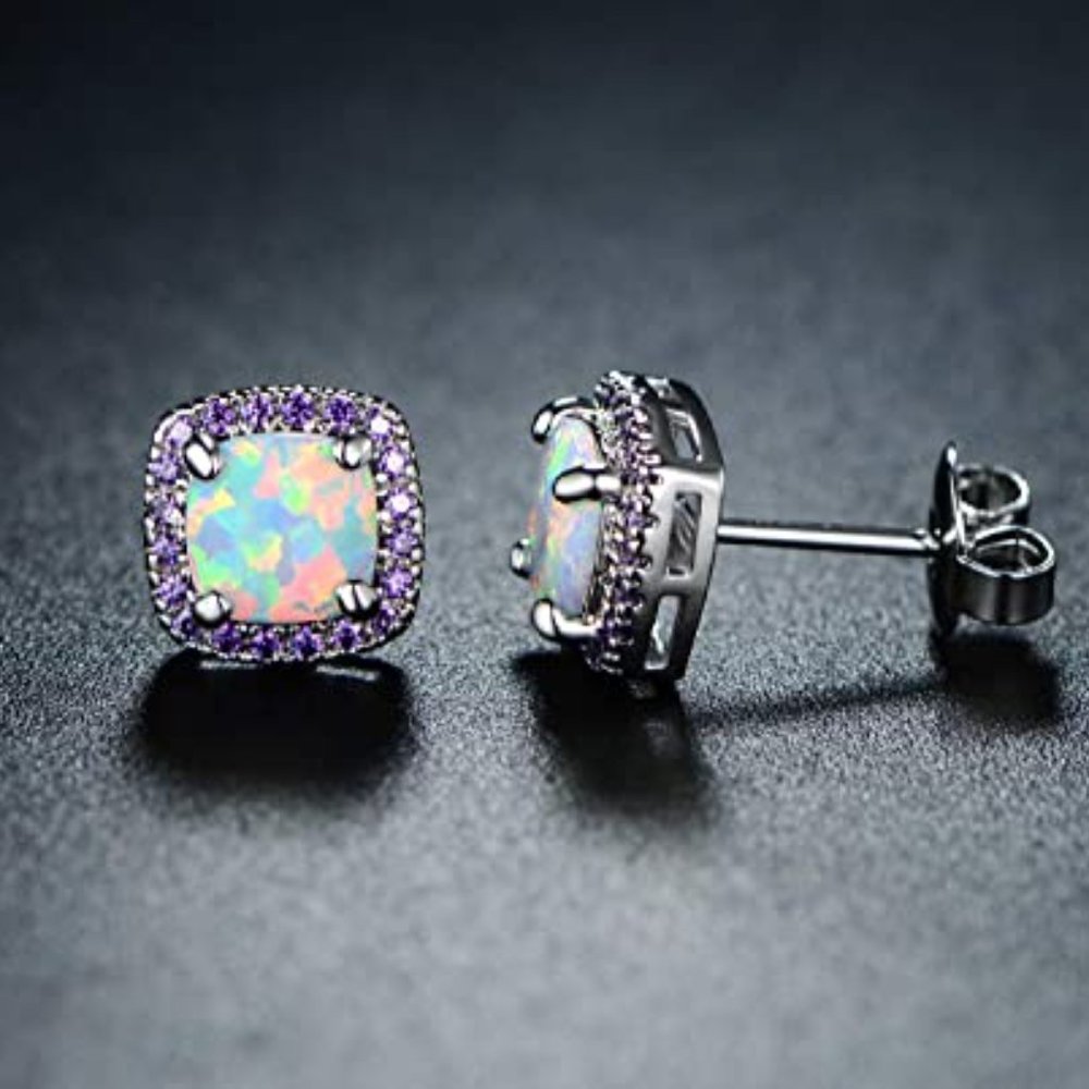 White Opal Stud Earrings